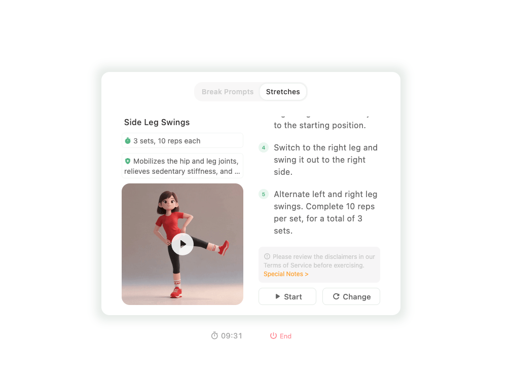 Stretching exercises on the break screen