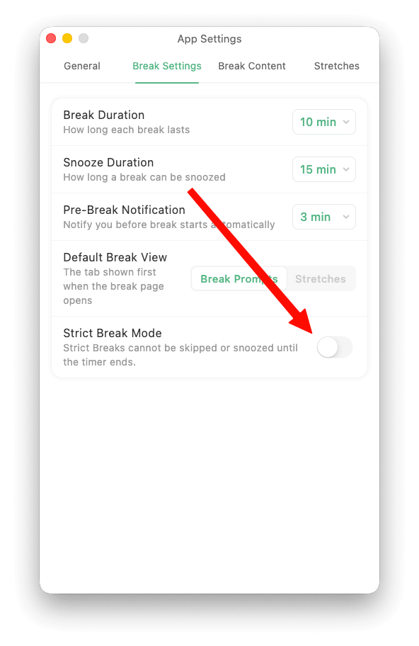 Strict Break Mode settings screenshot
