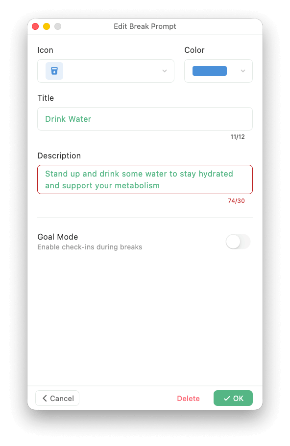 Add or edit break prompt screenshot