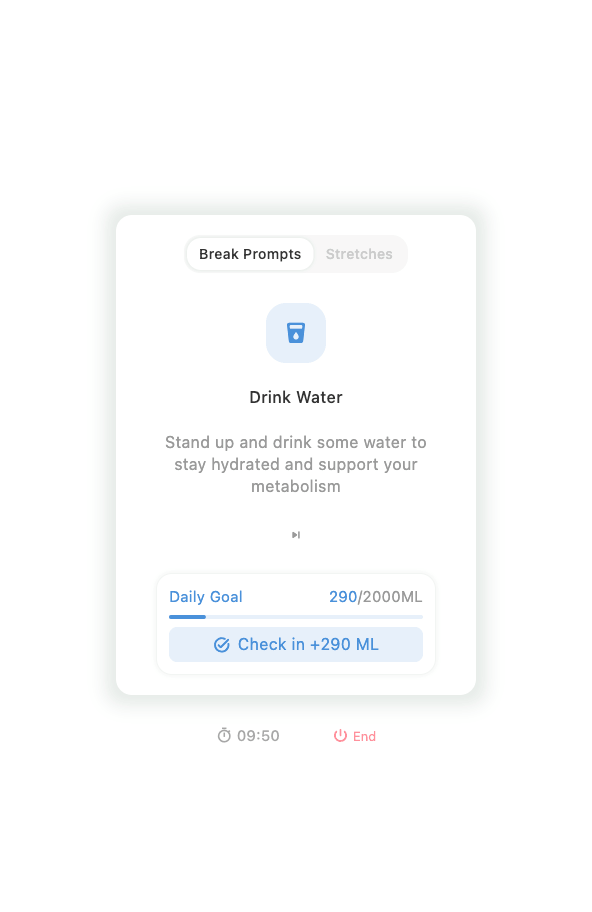 Goal check-in card on the break screen